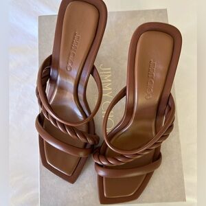 Jimmy Choo Diosa Brown Leather Strappy Braided Sandal 90mm 39 / 8.5/9 NWB